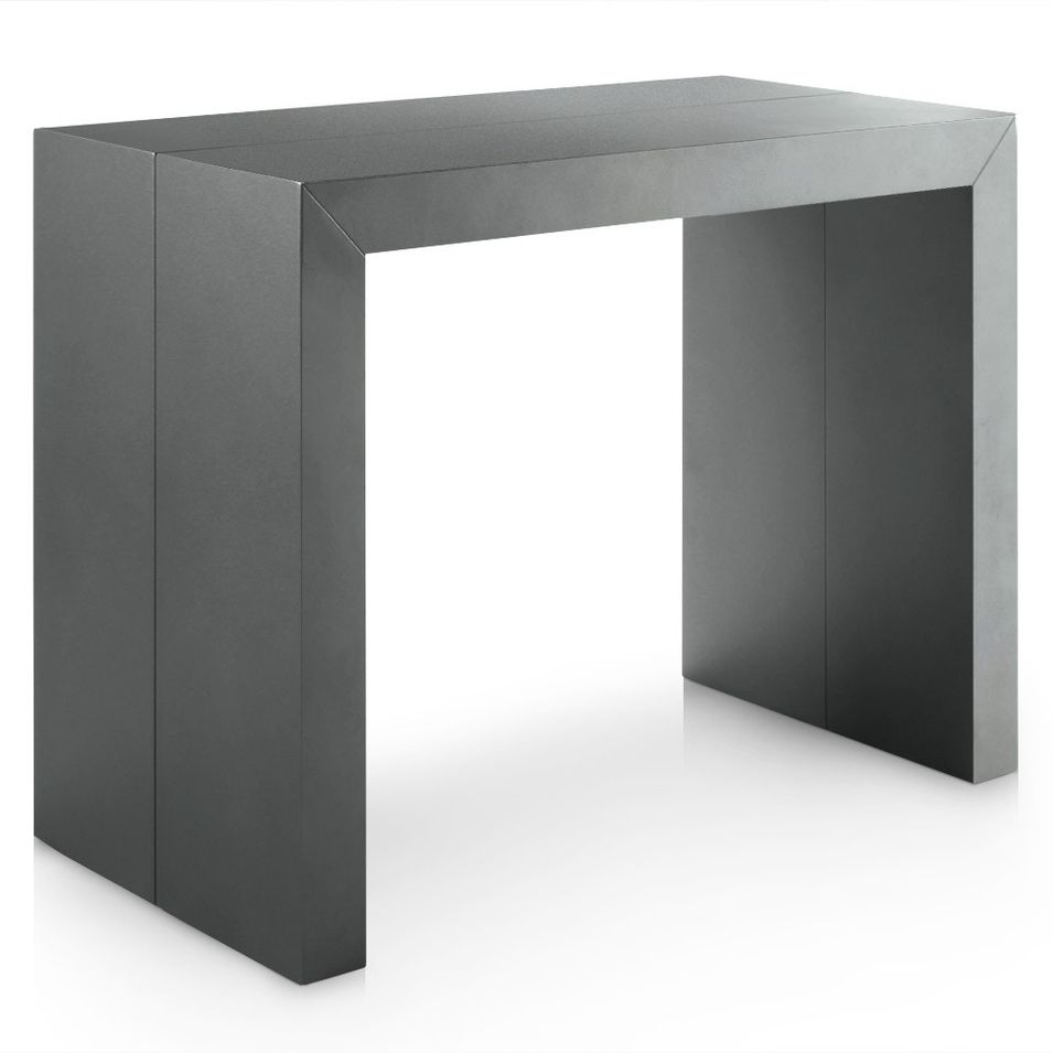 Table console extensible Bois Gris satiné 50 à 250 cm - 12 personnes - Photo n°1