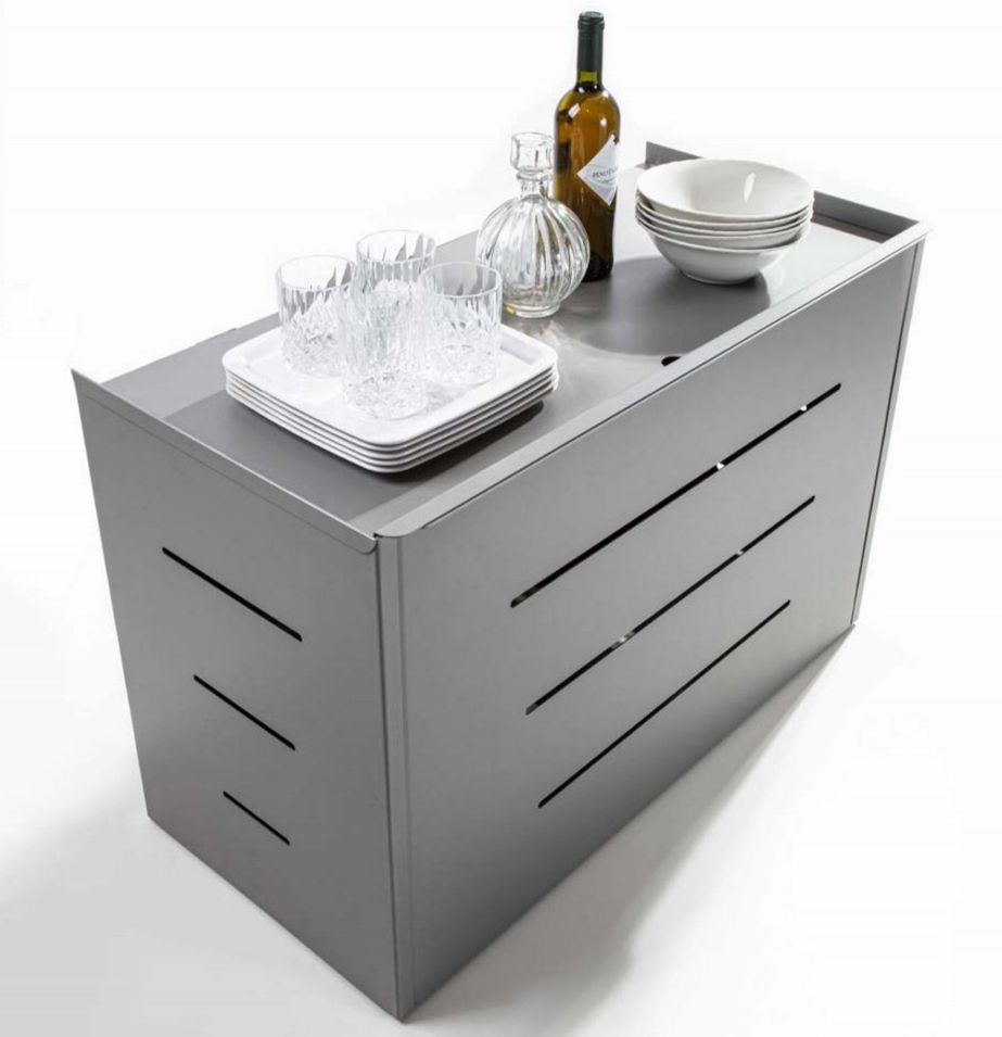 Table console extensible et 12 chaises métal anthracite et bois gris ciment Zinka - Photo n°1