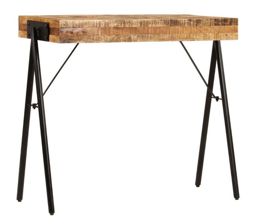 Table console fixe en bois de manguier massif clair et pieds en métal noir Kliko 80 cm - Photo n°1