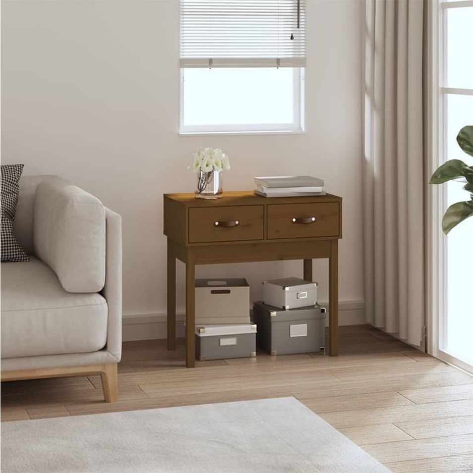 Table console Marron miel 76,5x40x75 cm Bois massif de pin - Photo n°1