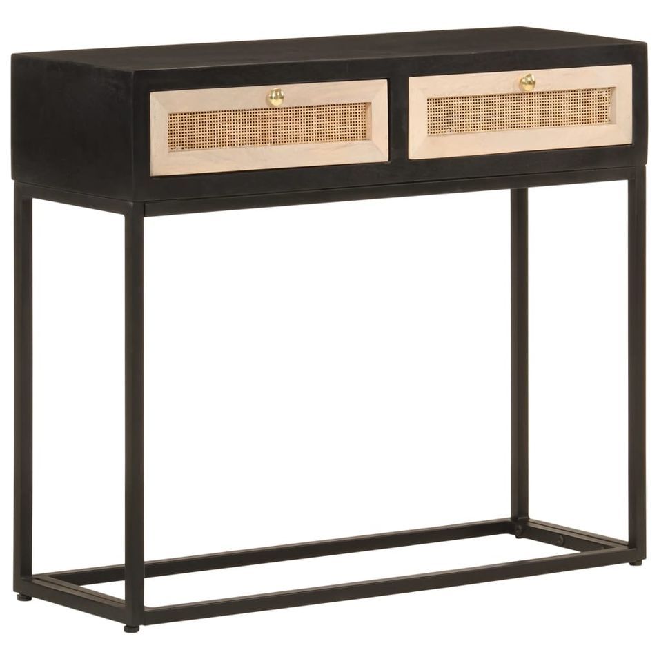 Table console noir 90x30x76 cm bois massif de manguier et fer - Photo n°1