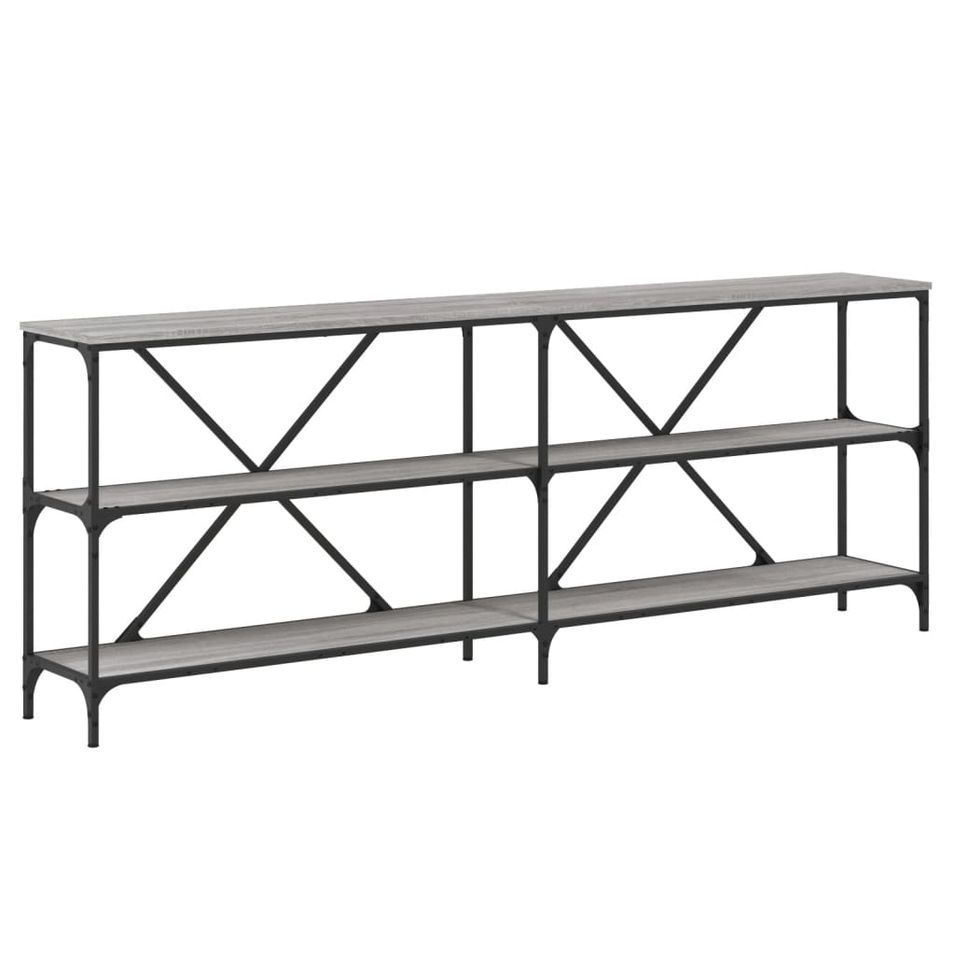 Table console sonoma gris 200x30x75 cm bois d'ingénierie et fer - Photo n°1