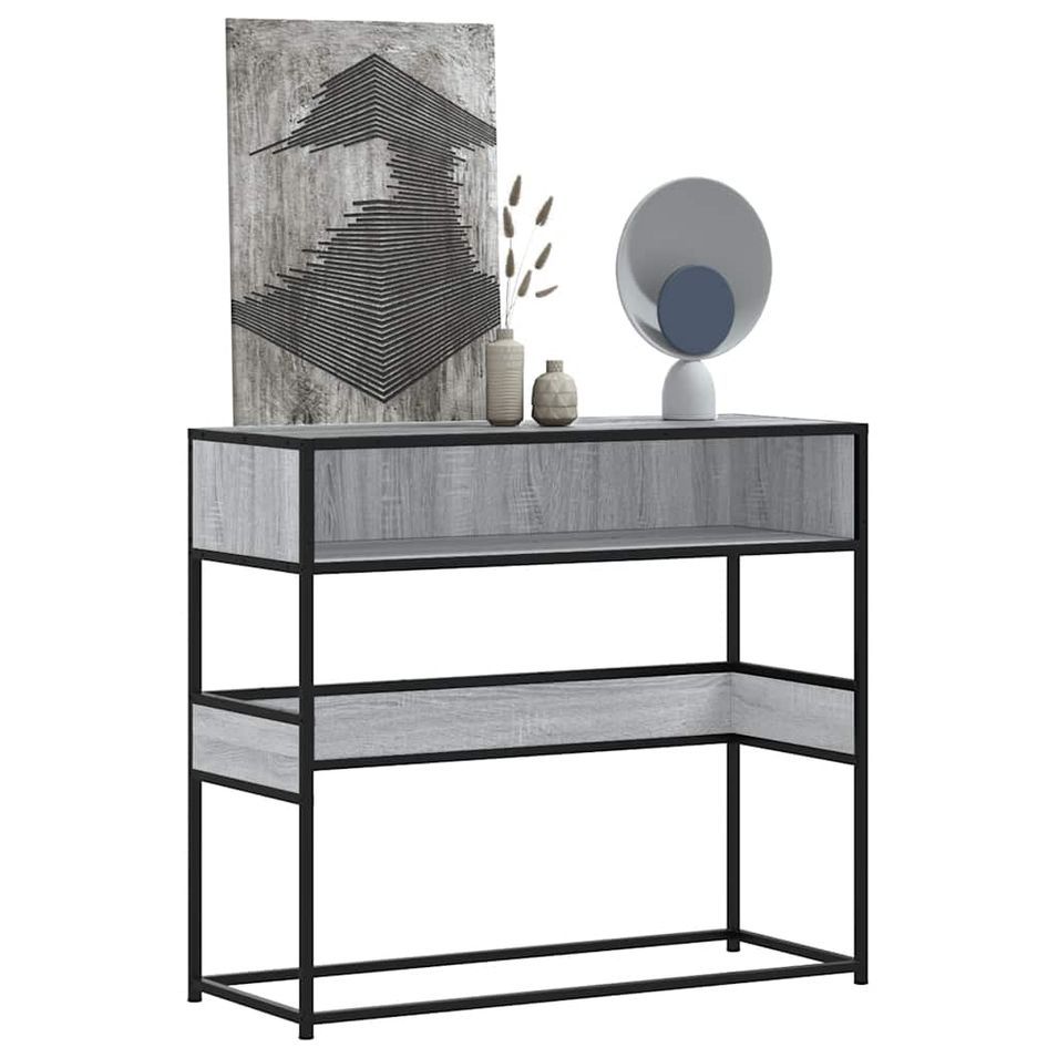 Table console sonoma gris 90x35x80 cm bois d'ingénierie - Photo n°1