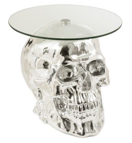 Table d'appoint tête de mort argenté Kriuz - Photo n°1