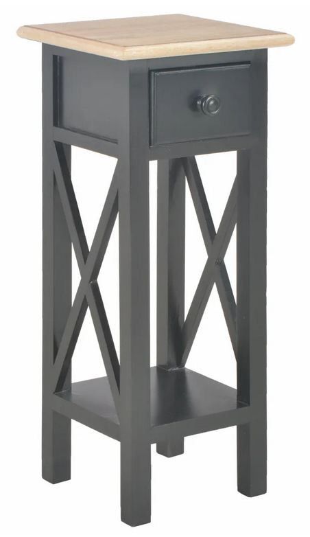 Table d'appoint 1 tiroir pin massif clair et noir Cosa - Photo n°1