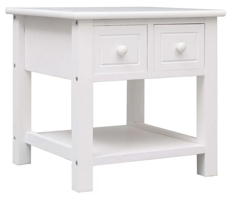 Table d'appoint 2 tiroirs paulownia massif blanc Ollier - Photo n°1