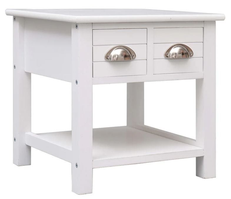 Table d'appoint 2 tiroirs paulownia massif blanc Amatar - Photo n°1