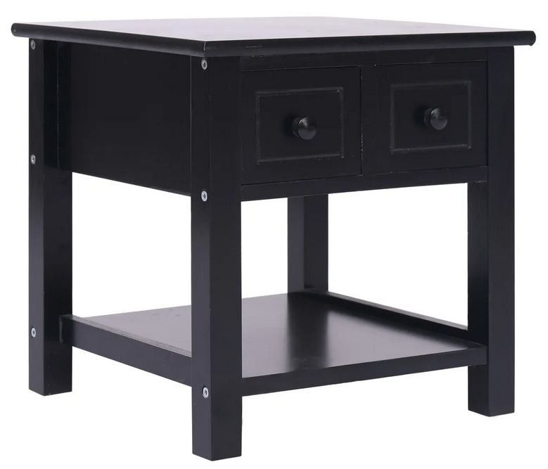 Table d'appoint 2 tiroirs paulownia massif noir Ollier - Photo n°1