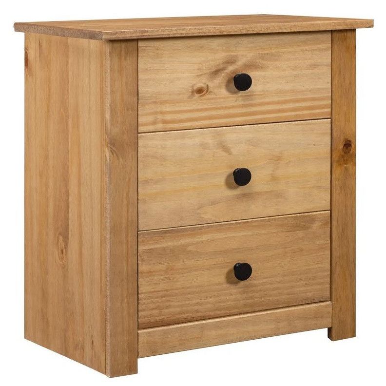 Table d'appoint 3 tiroirs en bois de pin massif Autika 46 cm – Élégance rustique et praticité - Photo n°1