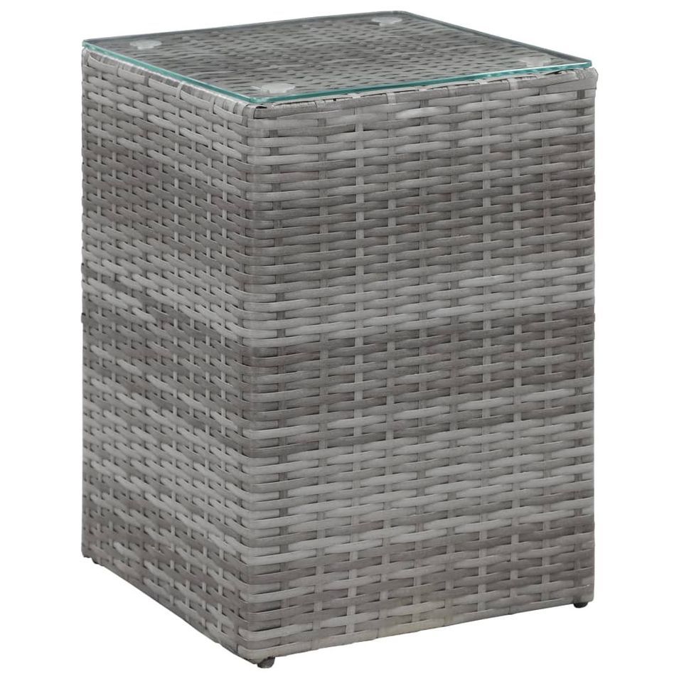Table d'appoint à dessus en verre Gris 35x35x52 cm Poly rotin - Photo n°1