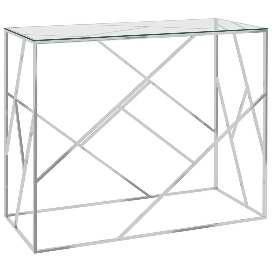 Table d'appoint Argenté 90x40x75 cm Acier inoxydable et verre 2 - Photo n°1