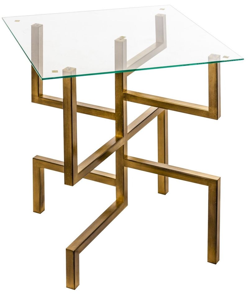 Table d'appoint art déco verre et pieds fer forgé doré Warren - Photo n°1
