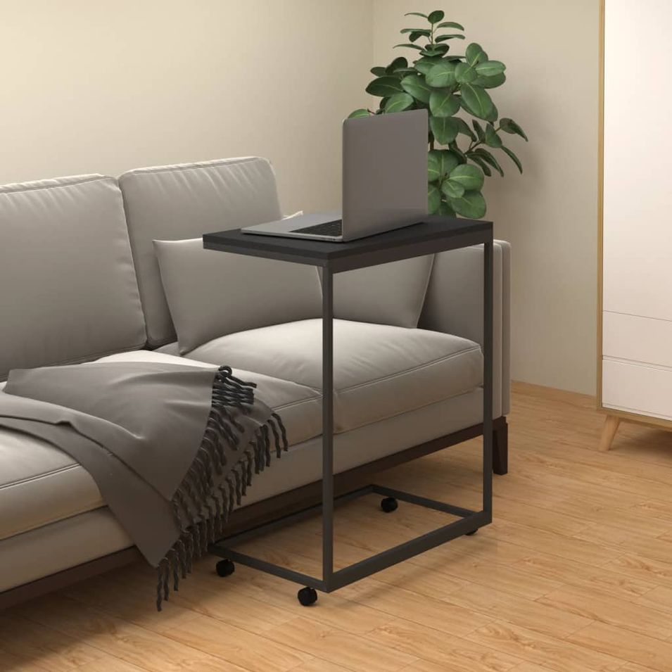 Table d'appoint avec roues noir 55x35x70 cm bois d'ingénierie - Photo n°1