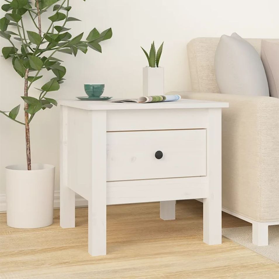 Table d'appoint Blanc 40x40x39 cm Bois massif de pin - Photo n°1