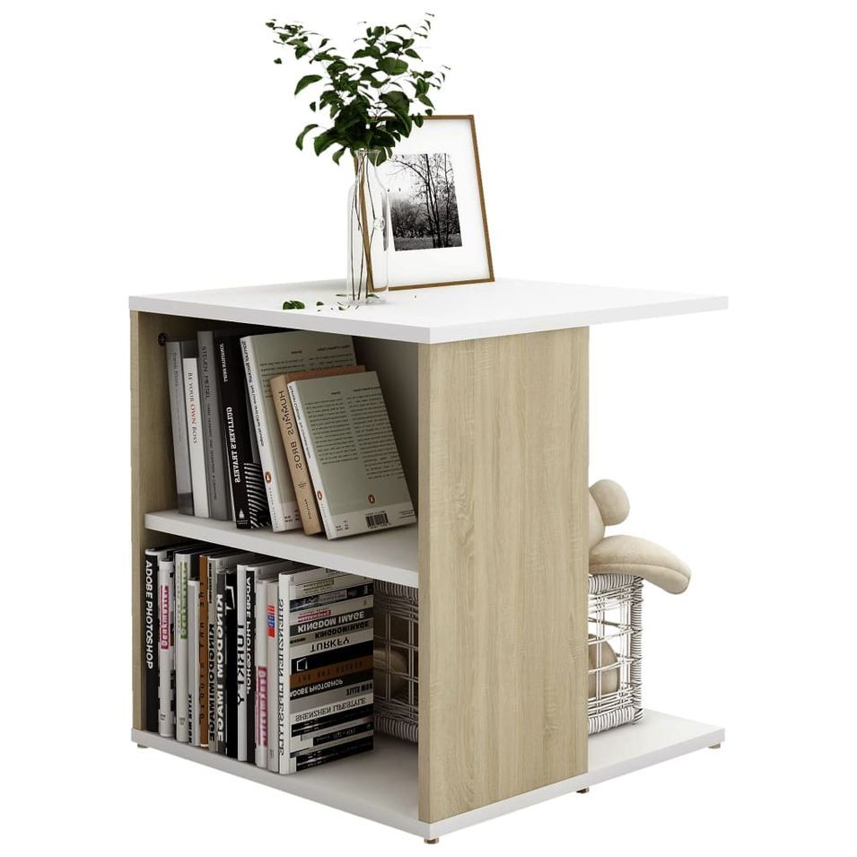 Table d'appoint Blanc et chêne sonoma 45x45x48 cm - Photo n°1