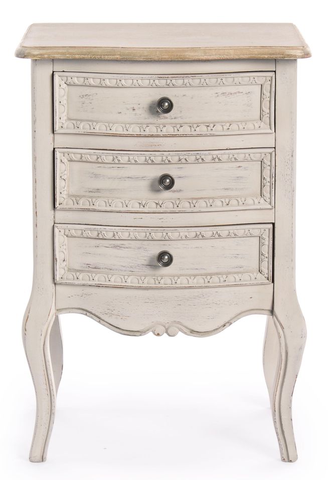 Table d'appoint bois en bois de paulownia beige 3 tiroirs Jara - Lot de 2 - Photo n°1