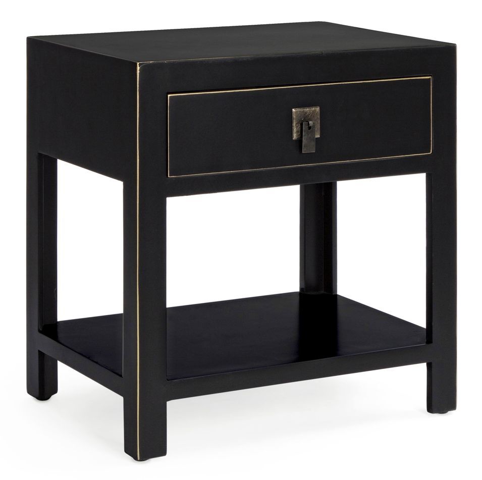 Table d'appoint bois MDF noir 1 tiroir Peno - Lot de 2 - Photo n°1