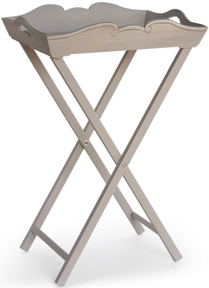 Table d'appoint bois peint vieilli beige Olive - Photo n°1