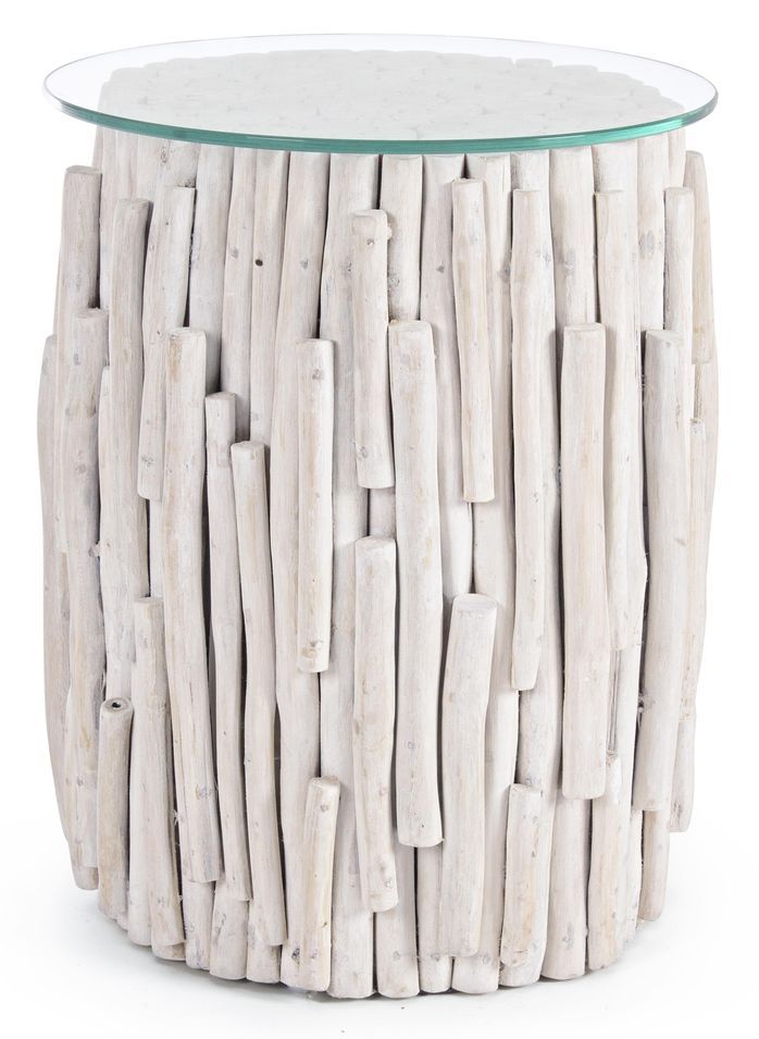 Table d'appoint branches de teck et verre Sary D 40 cm - Photo n°1
