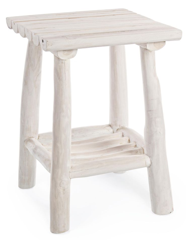 Table d'appoint carré branches de teck blanc Sary - Lot de 2 - Photo n°1