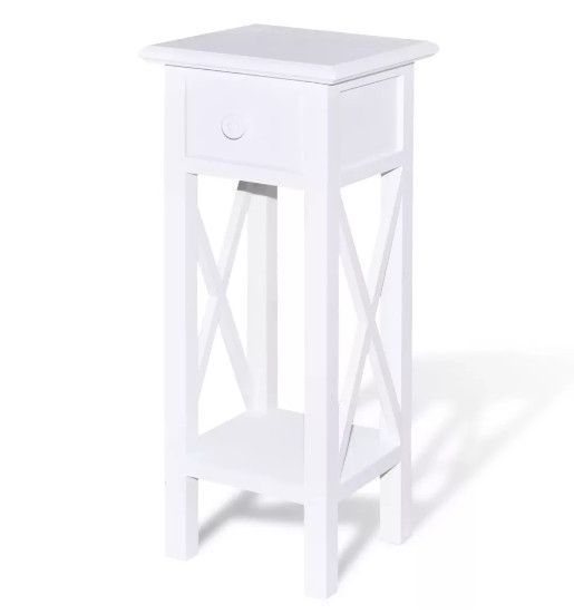 Table d'appoint carrée 1 tiroir bois et pin massif blanc Cosa - Photo n°1