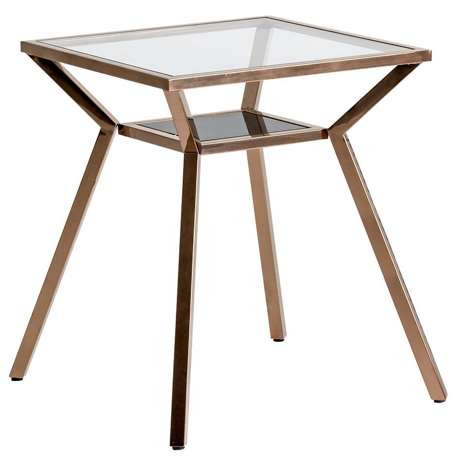 Table d'appoint carrée art déco miroir et pieds métal doré Gims - Photo n°1