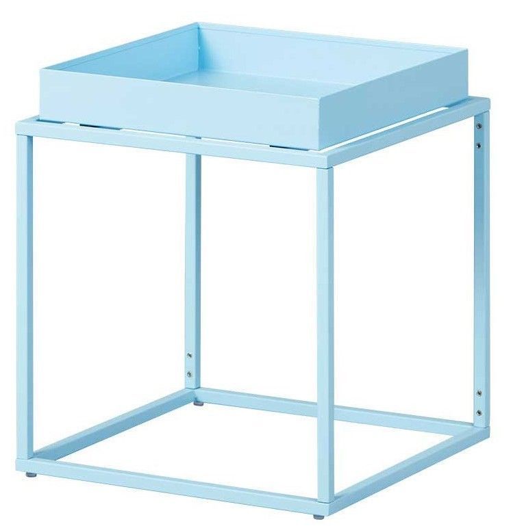 Table d'appoint carrée métal laqué bleu Bubble - Photo n°1