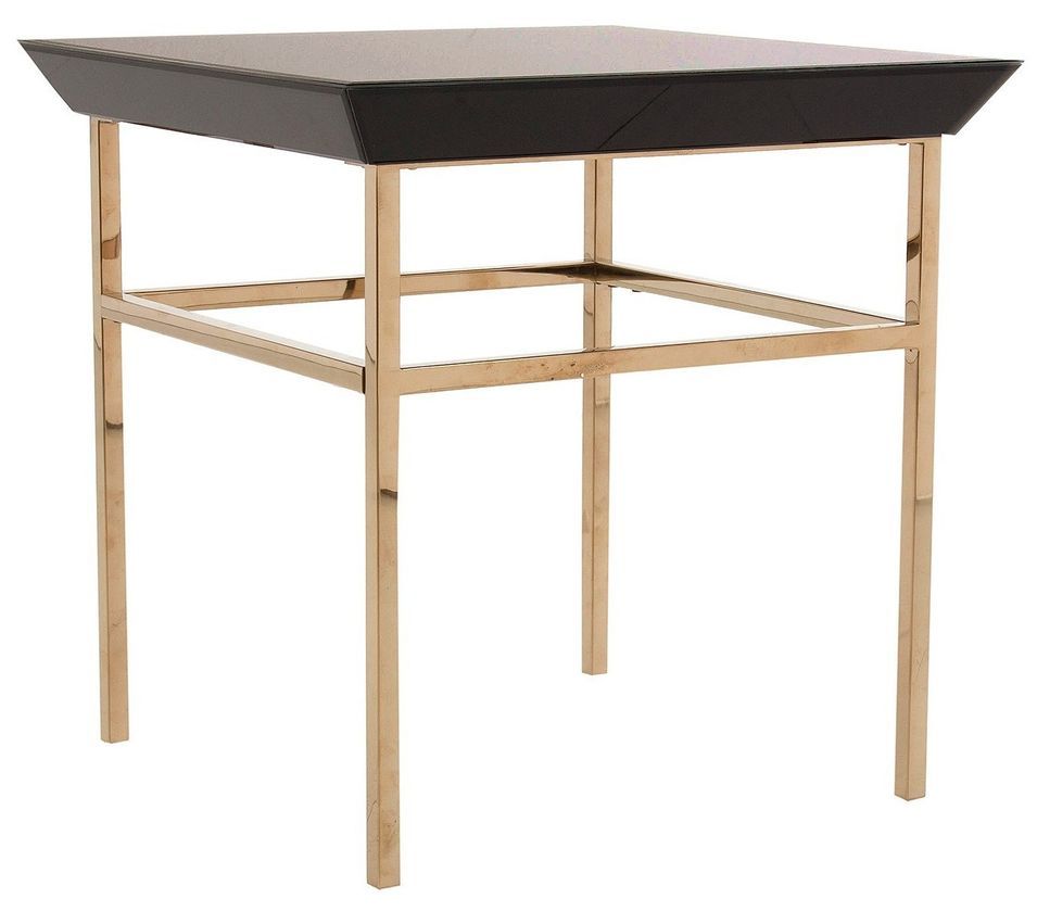 Table d'appoint carrée verre noir et pieds métal doré Moire - Photo n°1