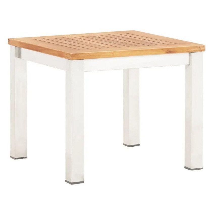 Table d'appoint de jardin acacia massif clair et métal Piriz - Photo n°1