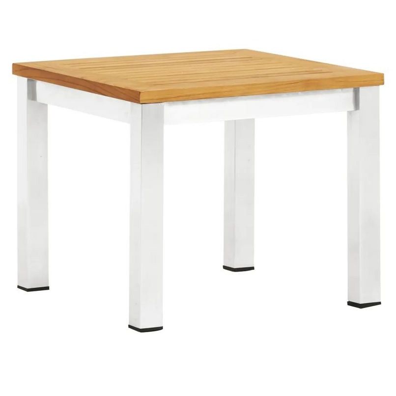 Table d'appoint de jardin teck massif clair et métal Piriz - Photo n°1