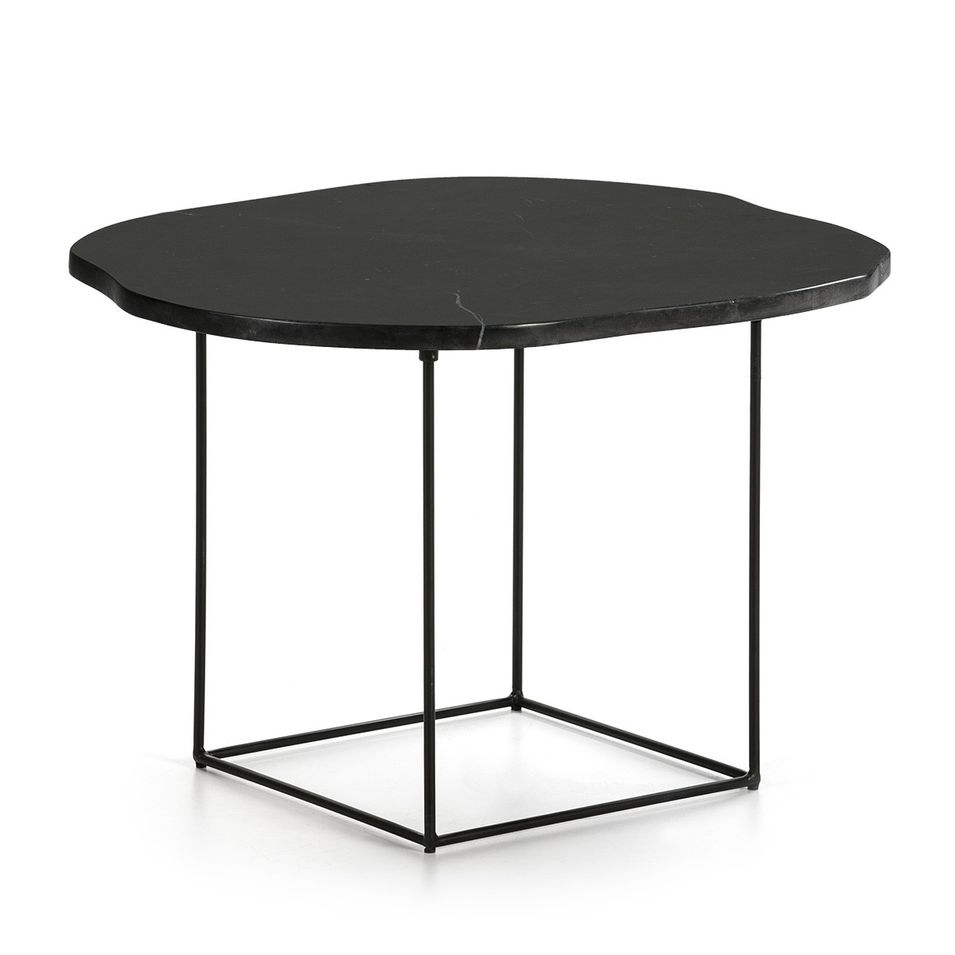 Table d'appoint marbre et pieds métal noir Trois - Photo n°1