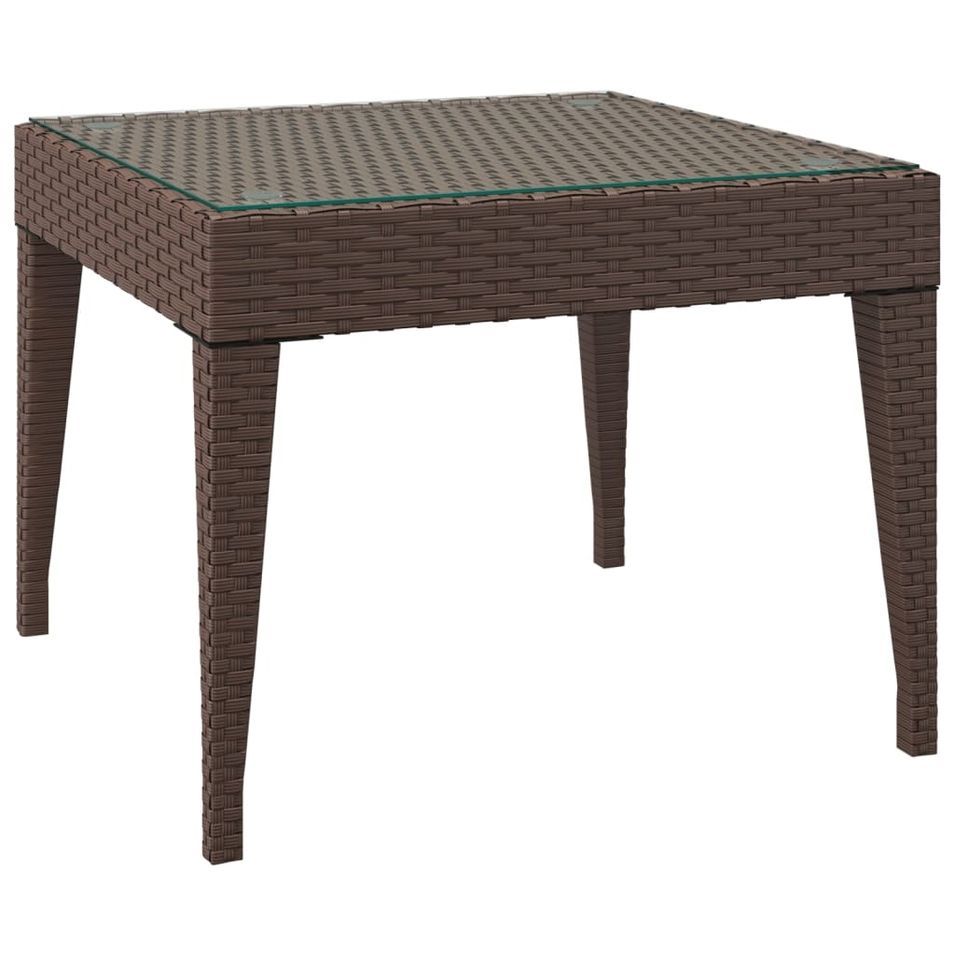 Table d'appoint marron 50x50x38 cm poly rotin et verre trempé - Photo n°1