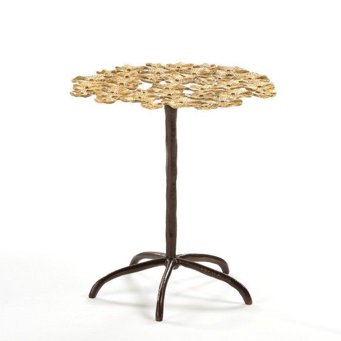 Table d'appoint métal doré et brun Trios - Photo n°1