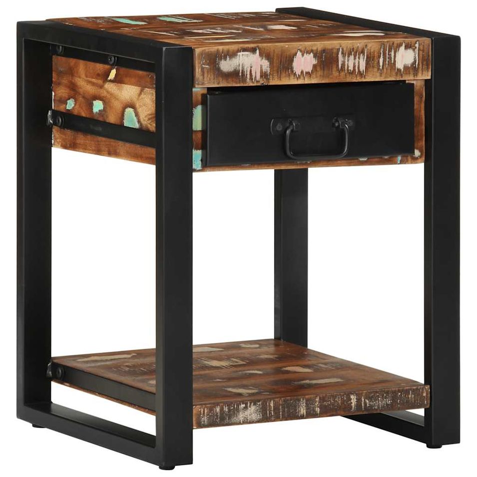 Table d'appoint multicolore 40x40x50cm bois récupération massif - Photo n°1