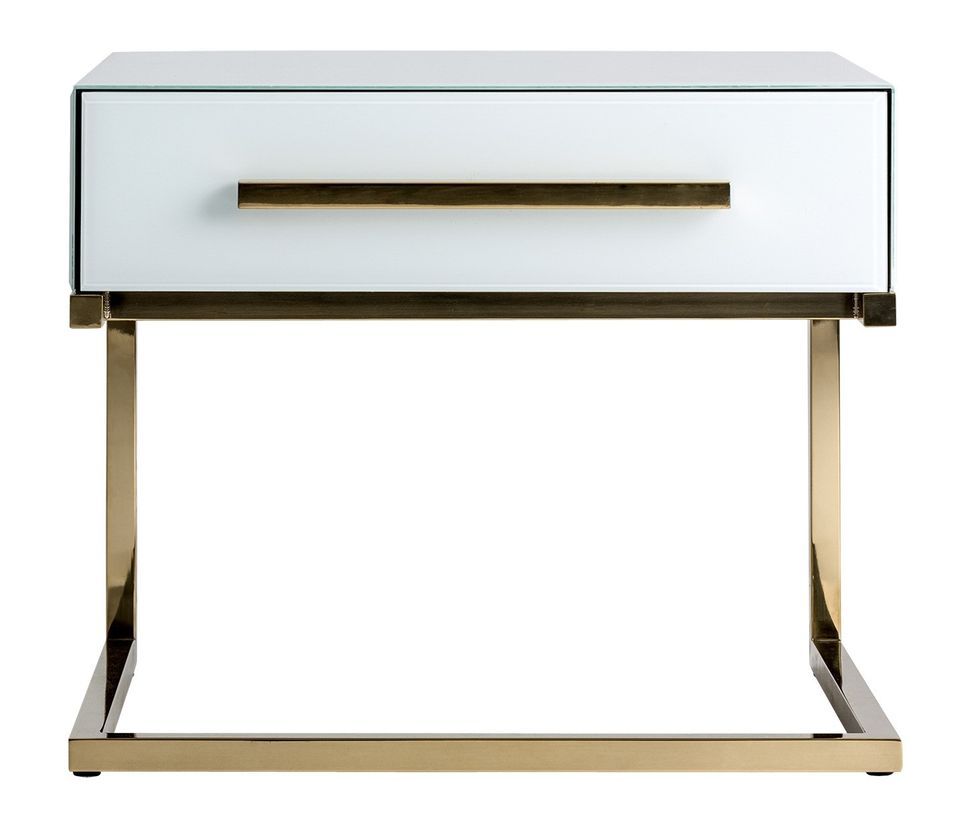 Table d'appoint design pieds acier doré et plateau miroir blanc Oliva 61 cm - Lot de 2 - Photo n°1