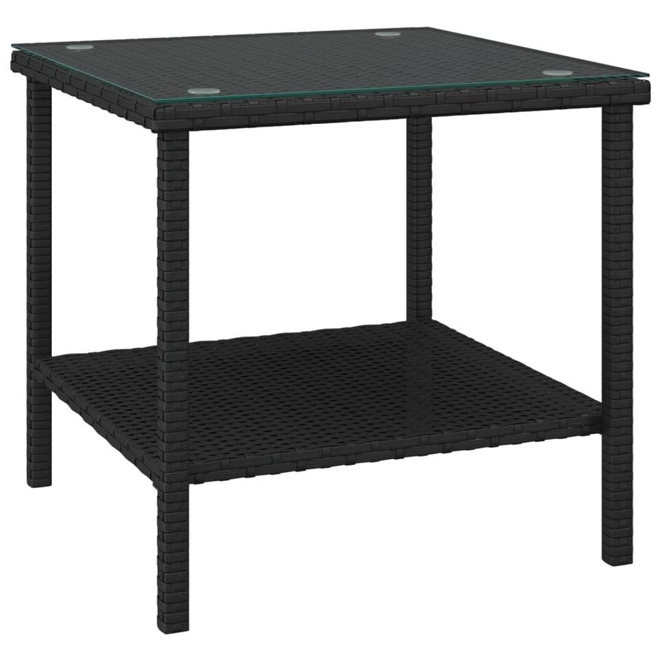 Table d'appoint noir 45x45x45 cm poly rotin et verre trempé - Photo n°1