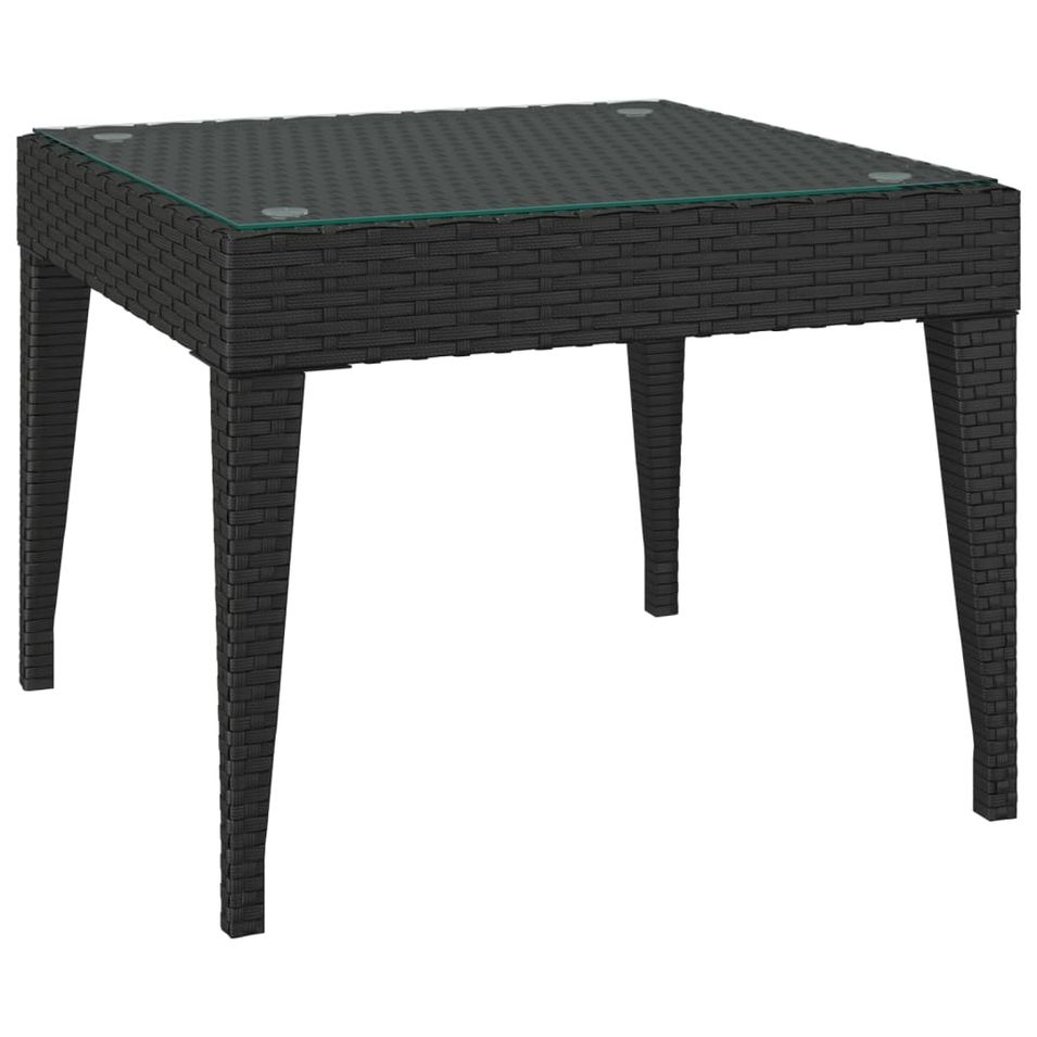 Table d'appoint noir 50x50x38 cm poly rotin et verre trempé - Photo n°1