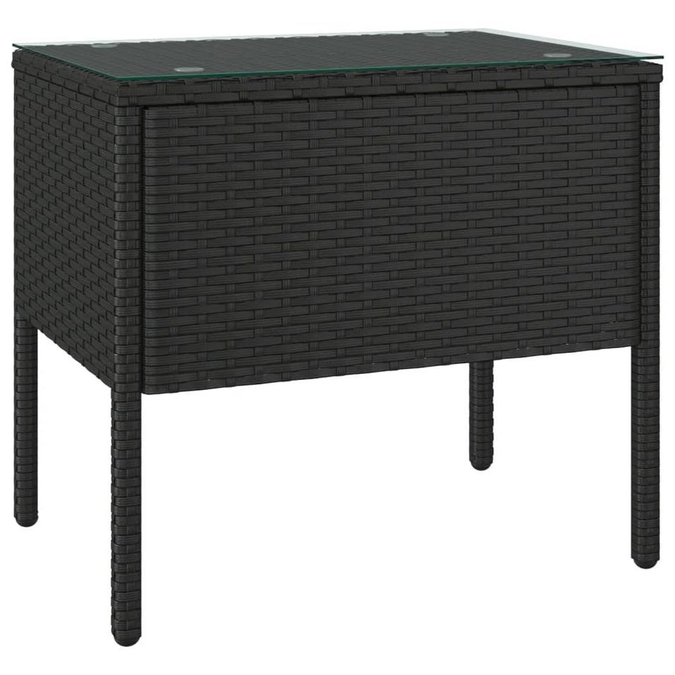 Table d'appoint noir 53x37x48 cm poly rotin et verre trempé - Photo n°1