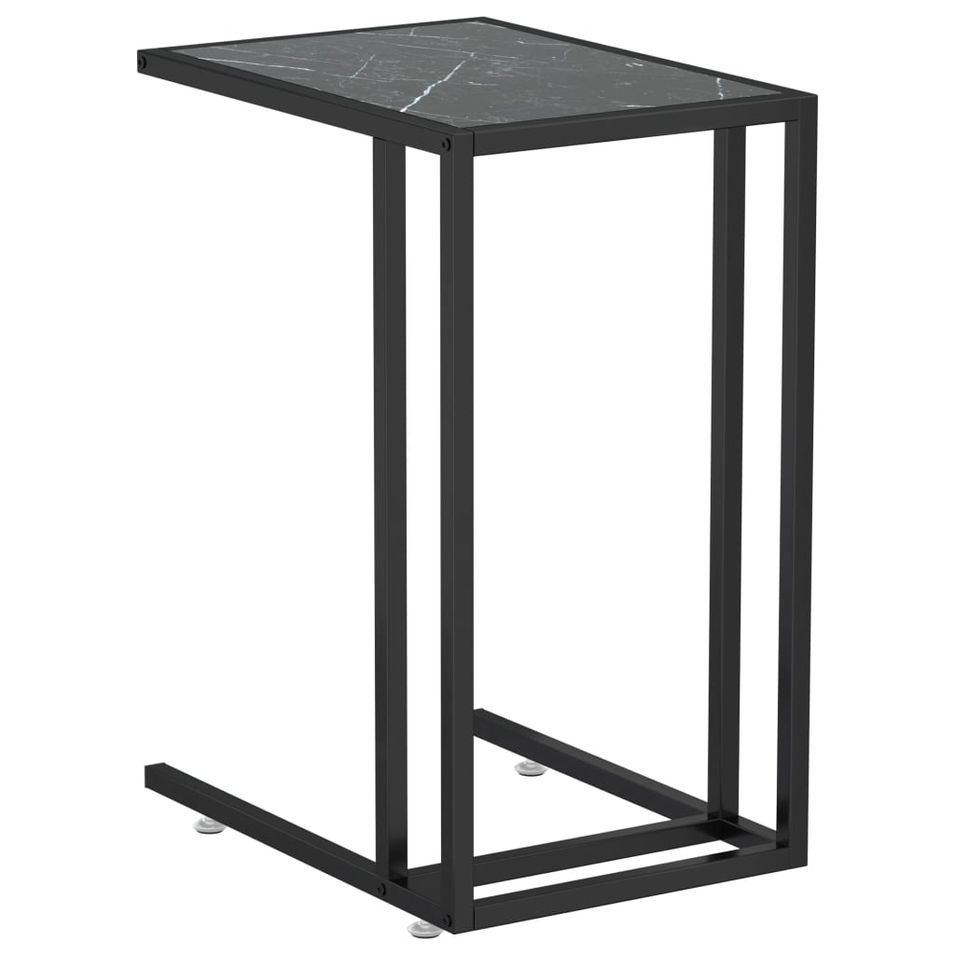Table d'appoint ordinateur Marbre noir 50x35x65 cm Verre trempé - Photo n°1