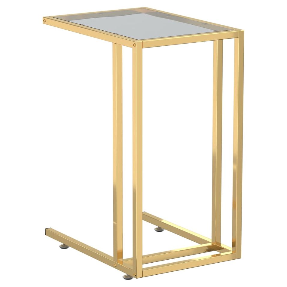 Table d'appoint pour ordinateur doré 50x35x65 cm Verre trempé - Photo n°1