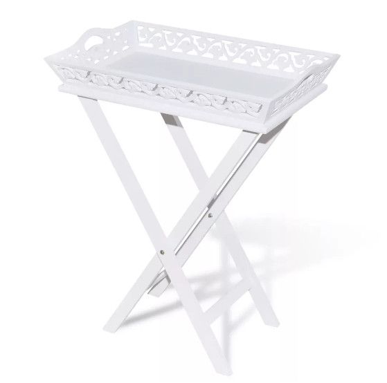 Table d'appoint rectangulaire plastique et pieds pin massif blanc Manu - Photo n°1