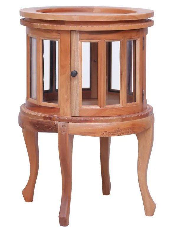 Table d'appoint ronde acajou massif clair avec vitrine Lish - Photo n°1