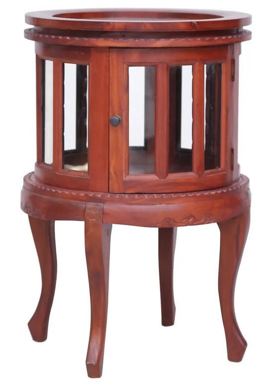 Table d'appoint ronde acajou massif foncé avec vitrine Lish - Photo n°1