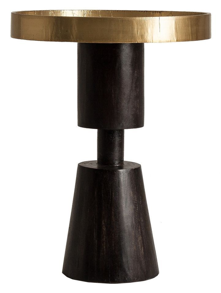 Table d'appoint ronde art déco métal doré et noir Glas - Photo n°1