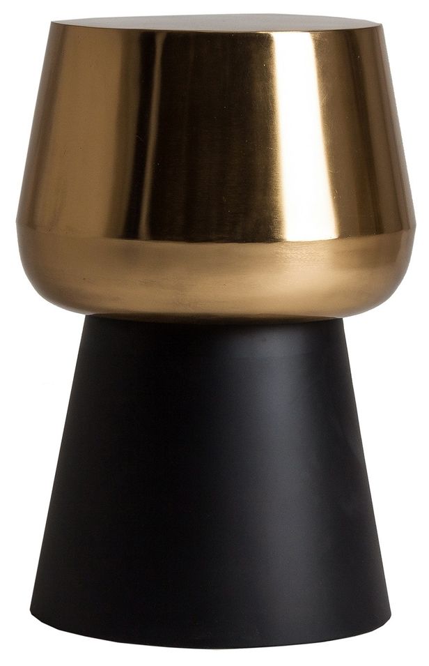 Table d'appoint ronde art déco métal doré et piétement noir Golden - Photo n°1