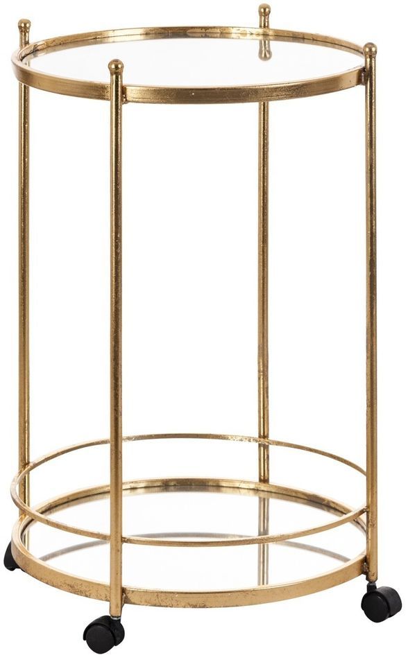 Table d'appoint ronde art déco miroir et pieds métal doré Fidel - Photo n°1