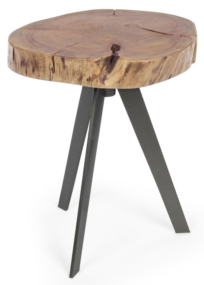 Table d'appoint ronde bois acacia bicolore Denia - Lot de 2 - Photo n°1