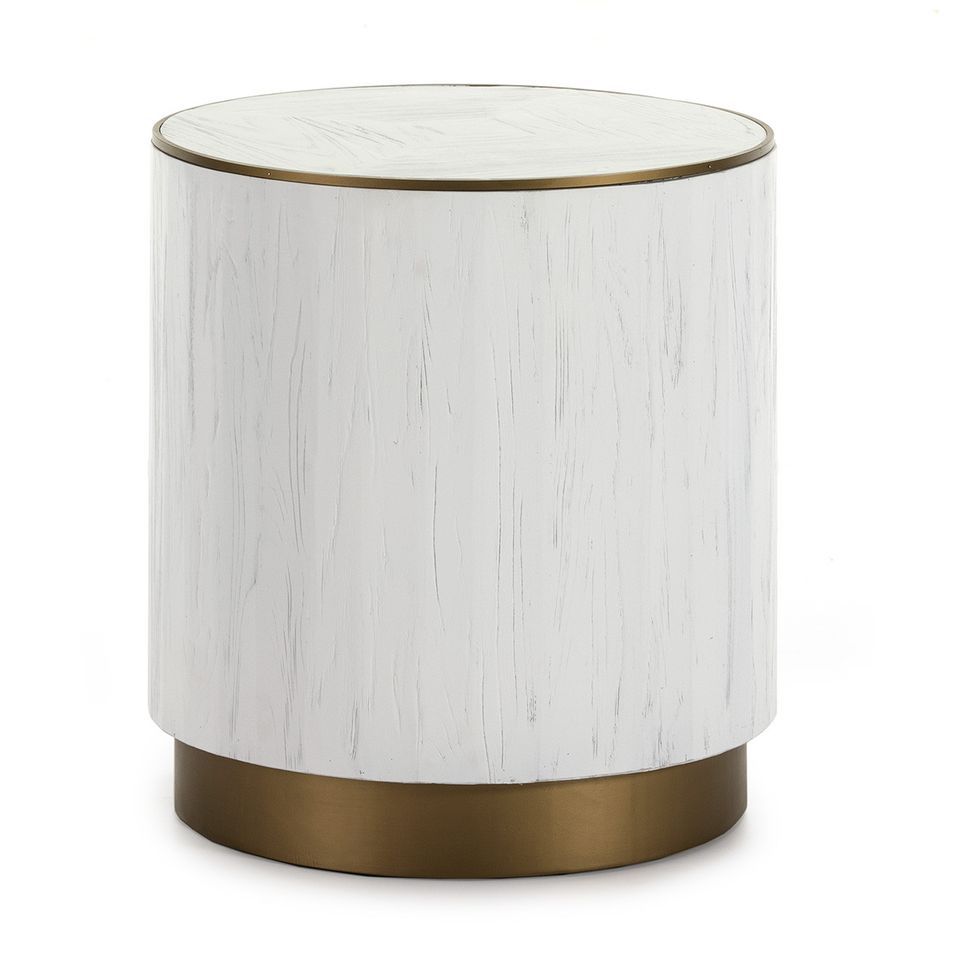 Table d'appoint ronde bois blanc et métal doré Klass D 50 cm - Photo n°1