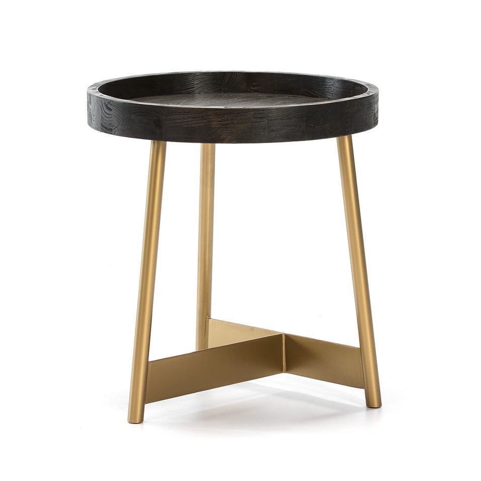 Table d'appoint ronde bois foncé et métal doré Kairi - Photo n°1