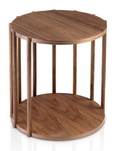 Table d'appoint ronde bois plaqué noyer Maubry - Photo n°1